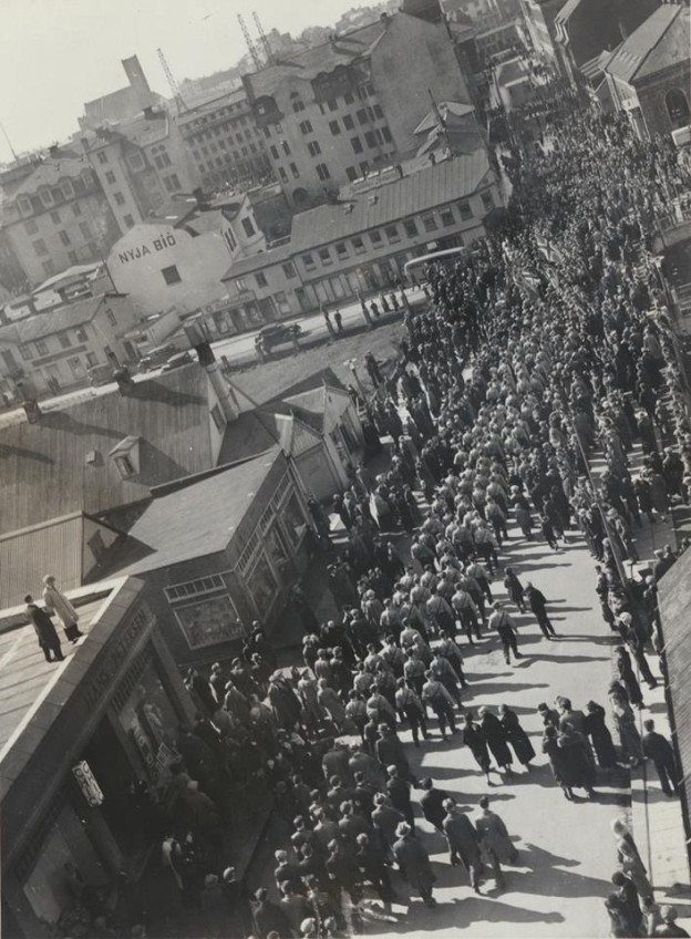 Photo taken in downtown Reykjavík, Iceland in the thirties showing a pro-Nazi march