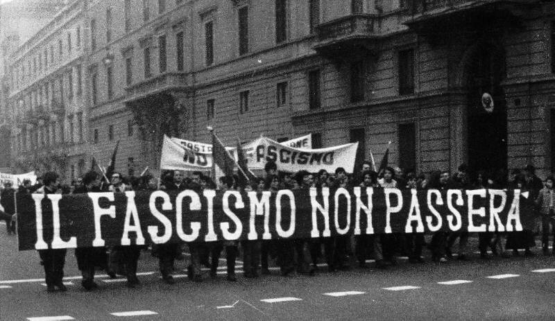 Anti-fascist demonstration in post-war Italy.