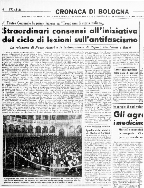 Page from 'L'Unità, cronaca di Bologna', dedicated to the day of 13 March 1961.